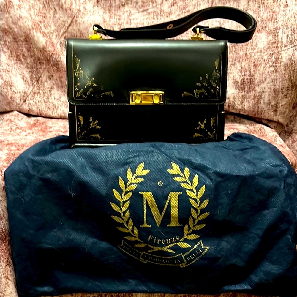 Vintage Michelangelo Florence Italy Black Kelly Calfskin Leather Handbag